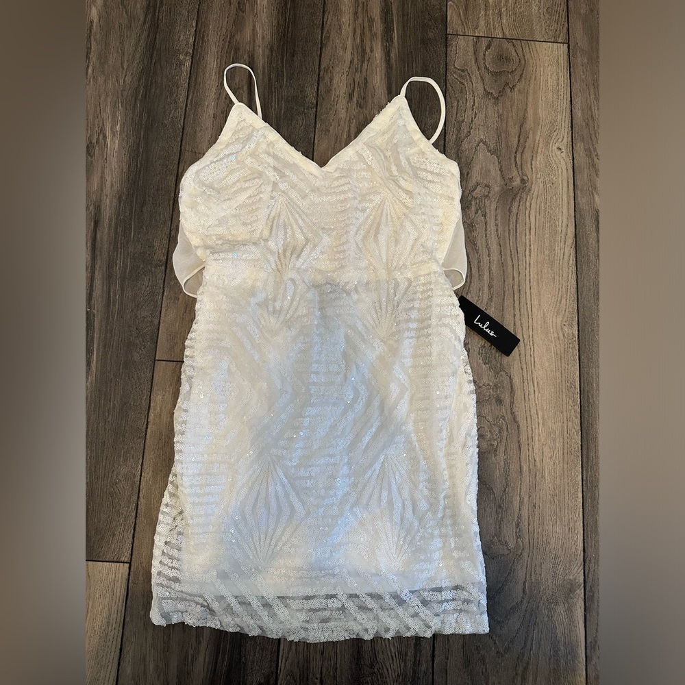 Lulus White Sequin Tie Back Dress, NWT